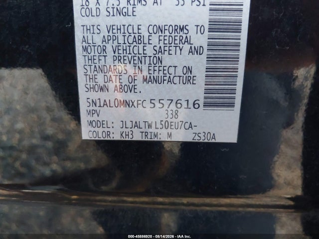Aukcja sprzedaży 2015 Infiniti Qx60, vin: 5N1AL0MNXFC557616, numer aukcji: 45886920