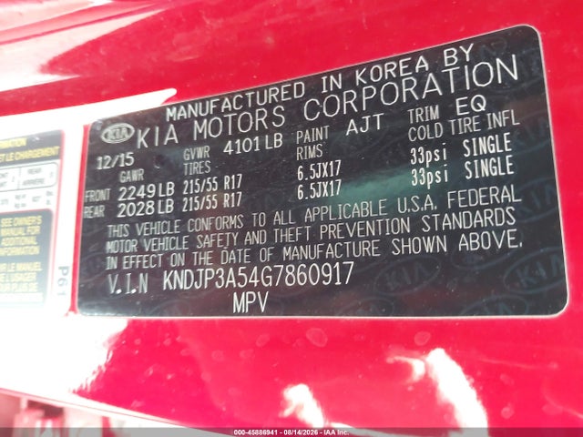 Aukcja sprzedaży 2016 Kia Soul +, vin: KNDJP3A54G7860917, numer aukcji: 45886941