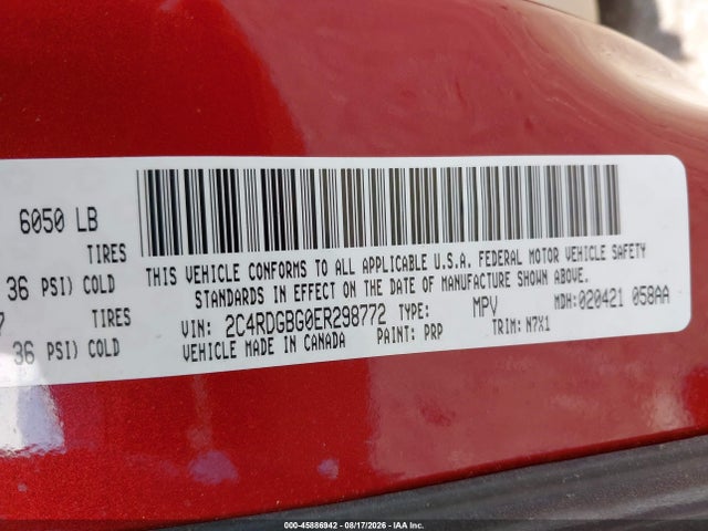 Продажа на аукционе авто 2014 Dodge Grand Caravan Se 30th Anniversary, vin: 2C4RDGBG0ER298772, номер лота: 45886942