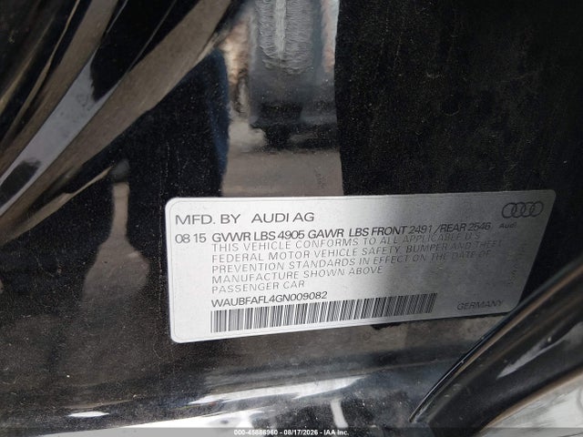 45886960 :رقم المزاد ، WAUBFAFL4GN009082 vin ، 2016 Audi A4 Premium مزاد بيع
