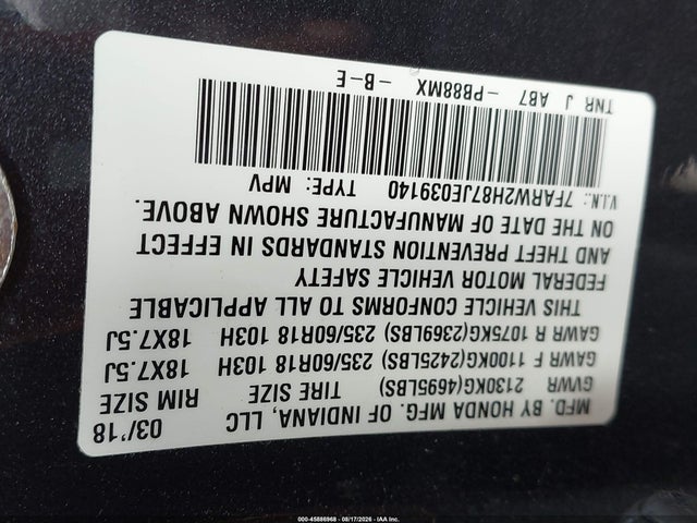 2018 Honda Cr-v Ex-l/ex-l Navi მანქანა იყიდება აუქციონზე, vin: 7FARW2H87JE039140, აუქციონის ნომერი: 45886968