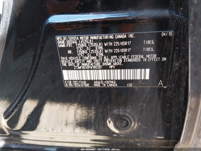 2015 Toyota Rav4 Xle მანქანა იყიდება აუქციონზე, vin: 2T3WFREV0FW185267, აუქციონის ნომერი: 45886997