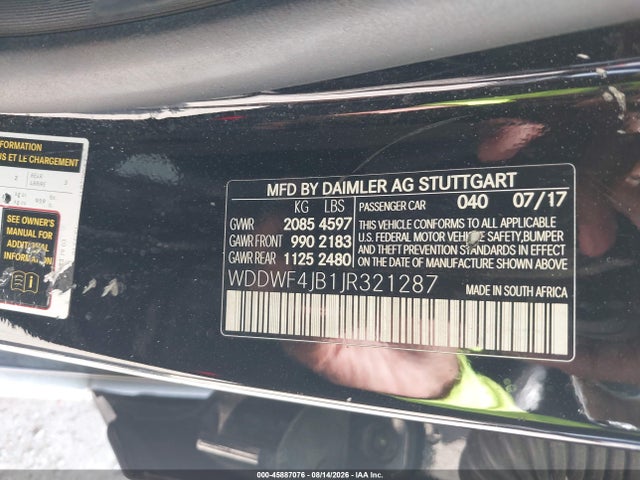 Aukcja sprzedaży 2018 Mercedes-benz C 300, vin: WDDWF4JB1JR321287, numer aukcji: 45887076