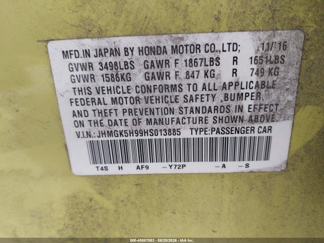 JHMGK5H99HS013885 Honda Fit Ex-l