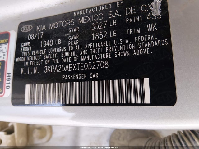 KIA RIO LX 2018 3KPA25ABXJE052708 Image 9