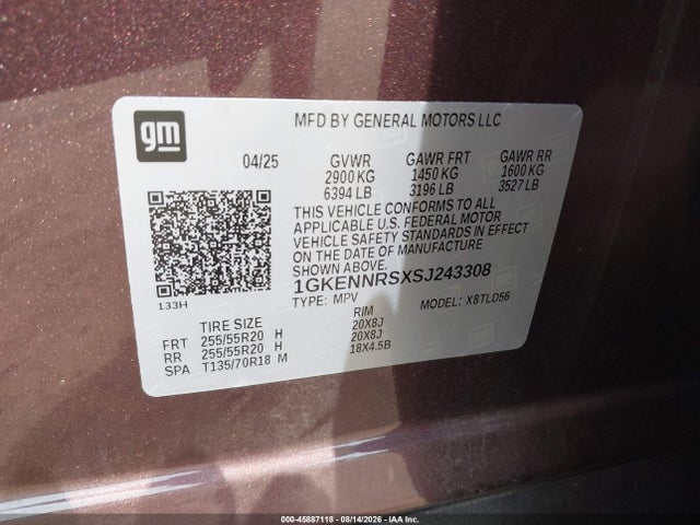 Продаж на аукціоні авто 2025 Gmc Acadia Awd Elevation, vin: 1GKENNRSXSJ243308, номер лоту: 45887118