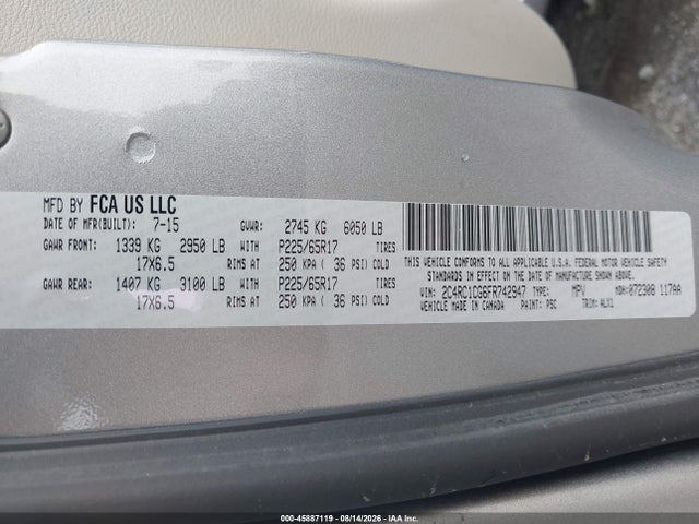 Продаж на аукціоні авто 2015 Chrysler Town & Country Touring-l, vin: 2C4RC1CG6FR742947, номер лоту: 45887119