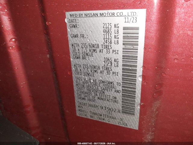 45887142 :رقم المزاد ، 5N1BT3BB8PC939028 vin ، 2023 Nissan Rogue Sv Intelligent Awd مزاد بيع