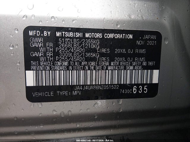 Продаж на аукціоні авто 2022 Mitsubishi Outlander Black Edition S-awc/se 2.5 S-awc/se Launch Edition S-awc, vin: JA4J4UA86NZ051522, номер лоту: 45887149