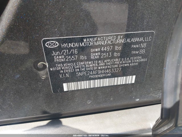 Продажа на аукционе авто 2017 Hyundai Sonata Se, vin: 5NPE24AF9HH463327, номер лота: 45887153