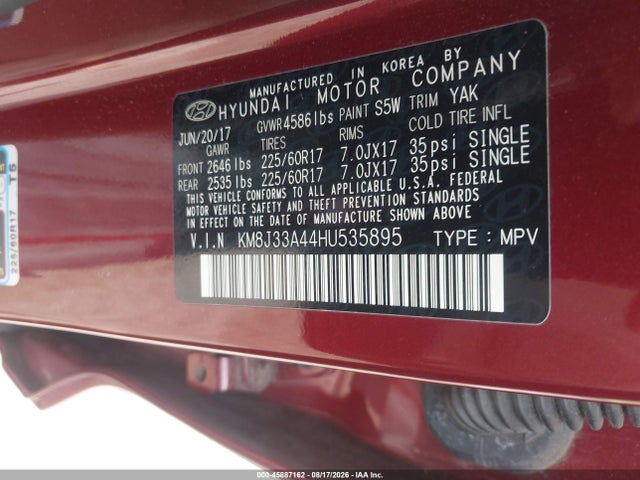 Продажа на аукционе авто 2017 Hyundai Tucson Se, vin: KM8J33A44HU535895, номер лота: 45887162