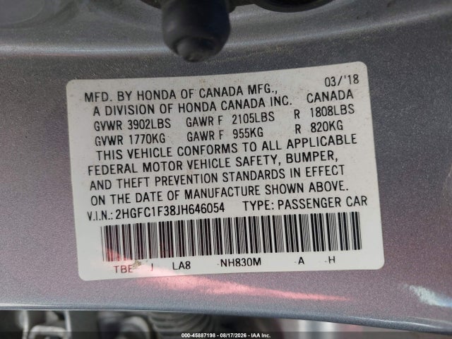 Honda Civic Ex-t 2018 2HGFC1F38JH646054 Image 9
