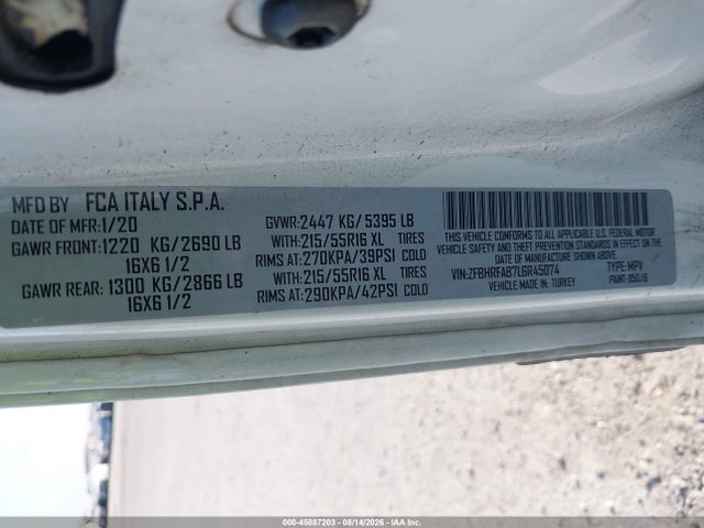 2020 Ram Promaster City Tradesman მანქანა იყიდება აუქციონზე, vin: ZFBHRFAB7L6R45074, აუქციონის ნომერი: 45887203