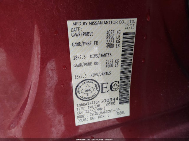 Aukcja sprzedaży 2016 Nissan Titan Xd Platinum Reserve Diesel/pro-4x Diesel/s/sl Diesel/sv Diesel, vin: 1N6BA1F41GN500944, numer aukcji: 45887220