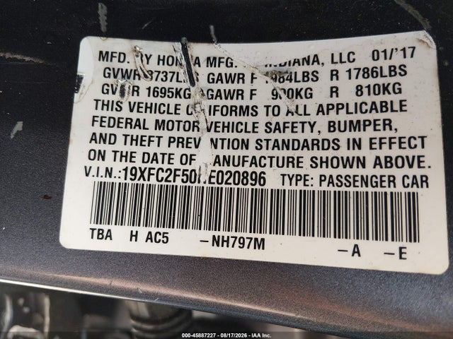 Продажа на аукционе авто 2017 Honda Civic Lx, vin: 19XFC2F50HE020896, номер лота: 45887227