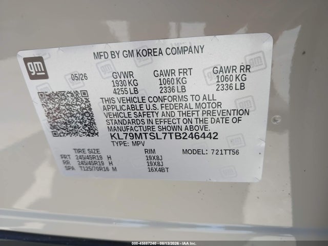 Aukcja sprzedaży 2026 Chevrolet Trailblazer Fwd Rs, vin: KL79MTSL7TB246442, numer aukcji: 45887240