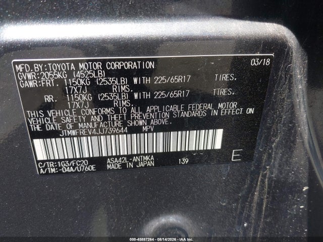 Toyota Rav4 Xle 2018 JTMWFREV4JJ739644 Image 9