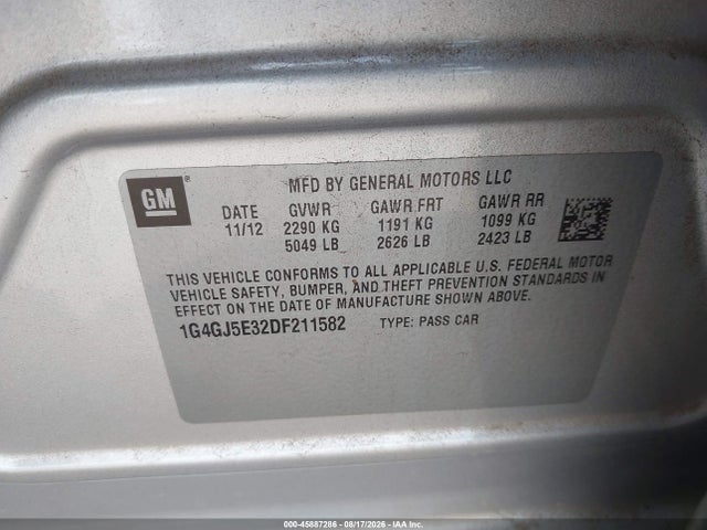 Продаж на аукціоні авто 2013 Buick Lacrosse Touring Group, vin: 1G4GJ5E32DF211582, номер лоту: 45887286