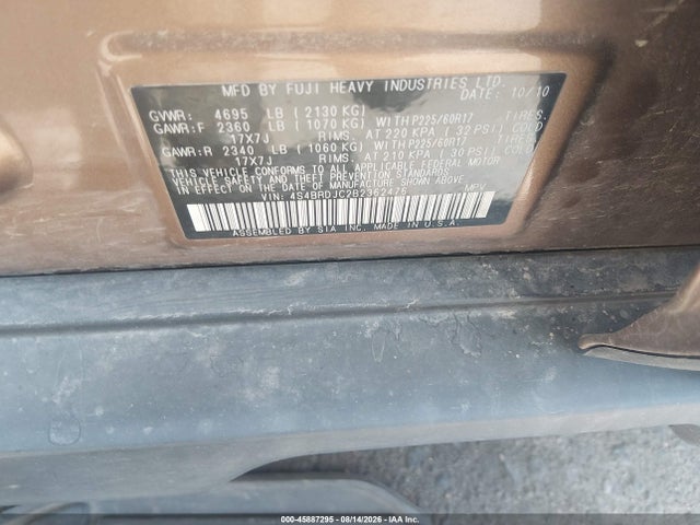 Aukcja sprzedaży 2011 Subaru Outback 3.6r Limited, vin: 4S4BRDJC2B2362476, numer aukcji: 45887295