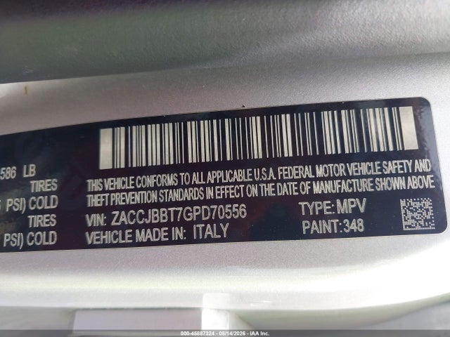45887324 :رقم المزاد ، ZACCJBBT7GPD70556 vin ، 2016 Jeep Renegade Latitude مزاد بيع