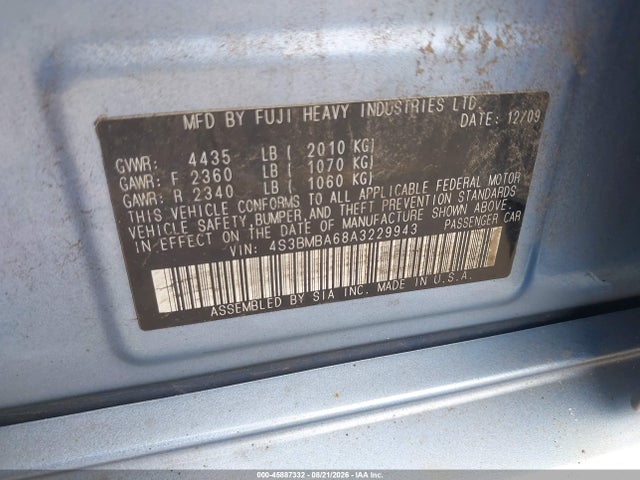 Продажа на аукционе авто 2010 Subaru Legacy 2.5i, vin: 4S3BMBA68A3229943, номер лота: 45887332