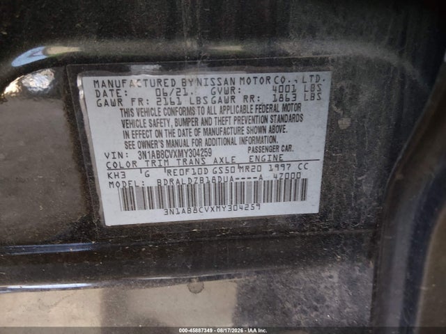 Aukcja sprzedaży 2021 Nissan Sentra Sv Xtronic Cvt, vin: 3N1AB8CVXMY304259, numer aukcji: 45887349