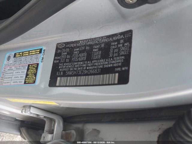 Продажа на аукционе авто 2009 Hyundai Santa Fe Limited, vin: 5NMSH73E29H266831, номер лота: 45887358