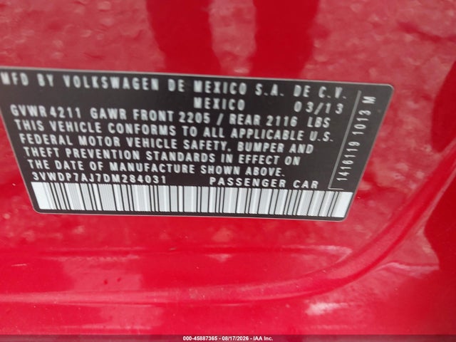 Продаж на аукціоні авто 2013 Volkswagen Jetta 2.5l Se, vin: 3VWDP7AJ7DM284031, номер лоту: 45887365