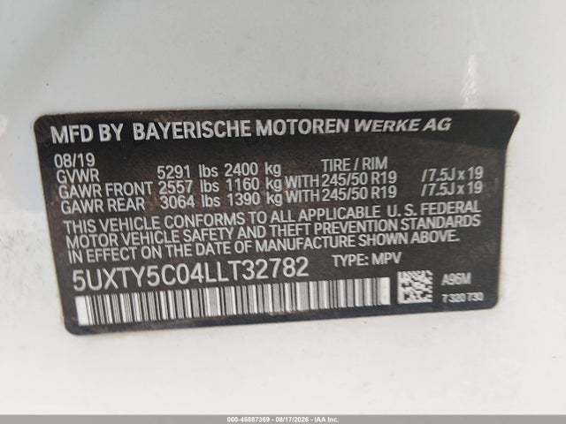 Aukcja sprzedaży 2020 Bmw X3 Xdrive30i, vin: 5UXTY5C04LLT32782, numer aukcji: 45887369