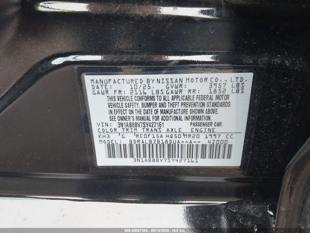 Продажа на аукционе авто 2025 Nissan Sentra S, vin: 3N1AB8BV7SY427161, номер лота: 45887380