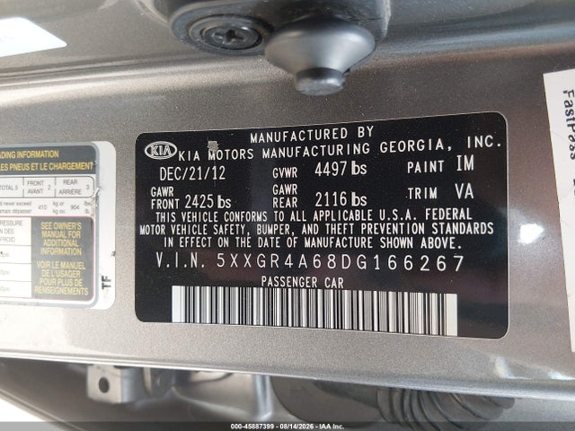 Aukcja sprzedaży 2013 Kia Optima Sx, vin: 5XXGR4A68DG166267, numer aukcji: 45887399