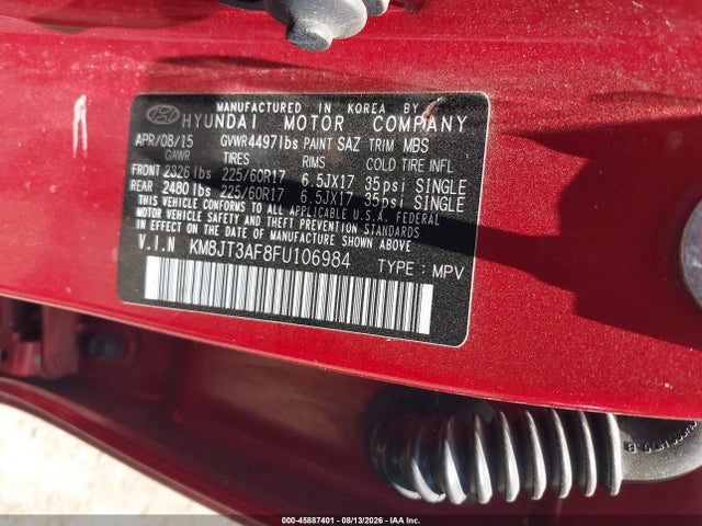 Продажа на аукционе авто 2015 Hyundai Tucson Gls, vin: KM8JT3AF8FU106984, номер лота: 45887401