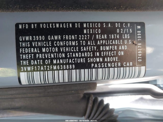 3VWF17AT2FM638889 Volkswagen Beetle 1.8t Fleet Edition