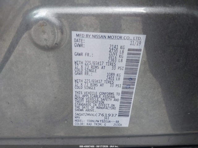 Nissan Rogue S Intelligent Awd 2020 5N1AT2MVXLC761937 Image 9
