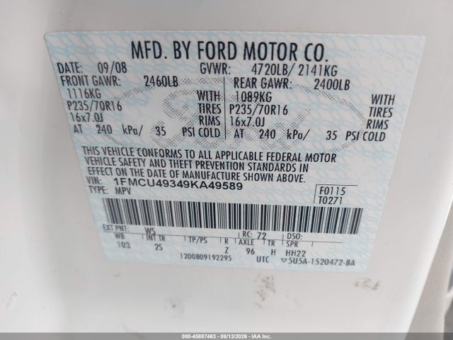 Aukcja sprzedaży 2009 Ford Escape Hybrid Limited, vin: 1FMCU49349KA49589, numer aukcji: 45887463