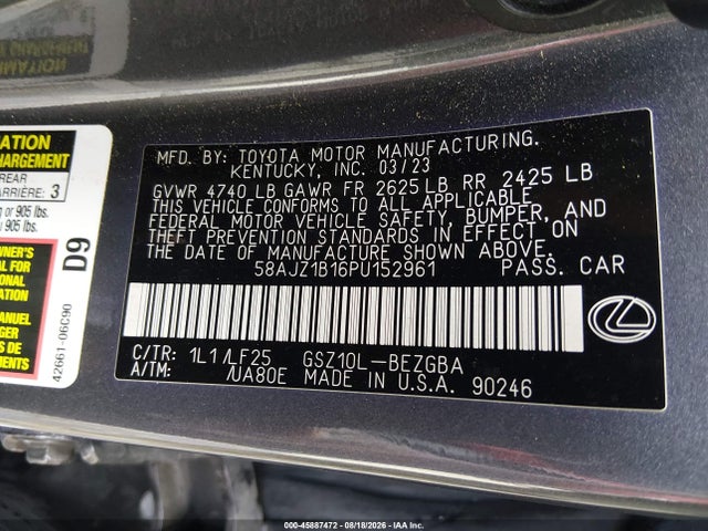 58AJZ1B16PU152961 Lexus Es 350 F Sport Handling