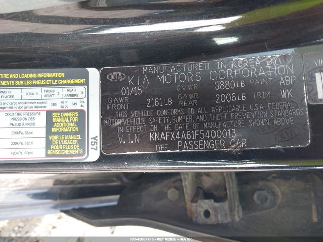 Aukcja sprzedaży 2015 Kia Forte Lx, vin: KNAFX4A61F5400013, numer aukcji: 45887476