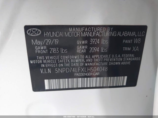 Продажа на аукционе авто 2020 Hyundai Elantra Se, vin: 5NPD74LFXLH504048, номер лота: 45887490