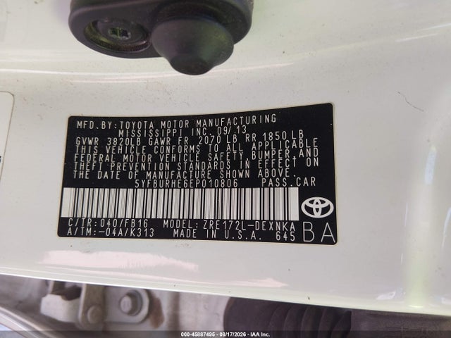 Aukcja sprzedaży 2014 Toyota Corolla Le, vin: 5YFBURHE6EP010806, numer aukcji: 45887495