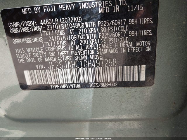 JF2SJAHC1GH497258 Subaru Forester 2.5i Limited