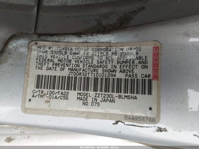 Продажа на аукционе авто 2001 Toyota Celica Gt, vin: JTDDR32T710101294, номер лота: 45887524