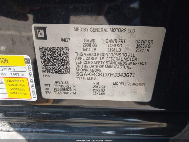 45887528 :رقم المزاد ، 5GAKRCKD7HJ343671 vin ، 2017 Buick Enclave Premium مزاد بيع