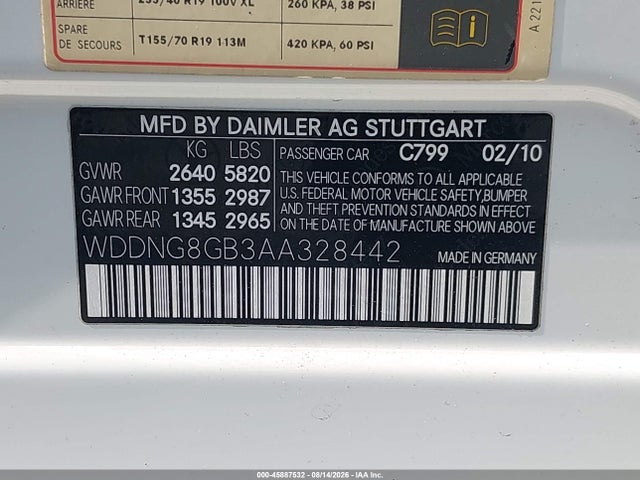 Aukcja sprzedaży 2010 Mercedes-benz S 550 4matic, vin: WDDNG8GB3AA328442, numer aukcji: 45887532