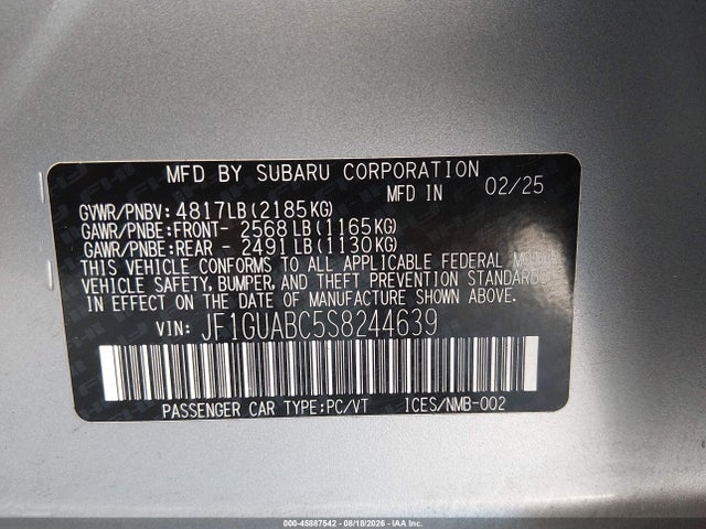 Subaru Impreza Base 5-door 2025 JF1GUABC5S8244639 Image 9