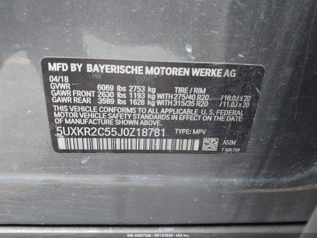 Aukcja sprzedaży 2018 Bmw X5 Sdrive35i, vin: 5UXKR2C55J0Z18781, numer aukcji: 45887556