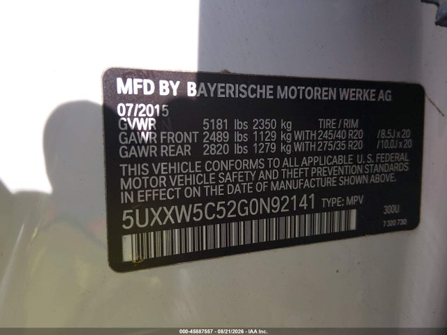Продаж на аукціоні авто 2016 Bmw X4 Xdrive35i, vin: 5UXXW5C52G0N92141, номер лоту: 45887557