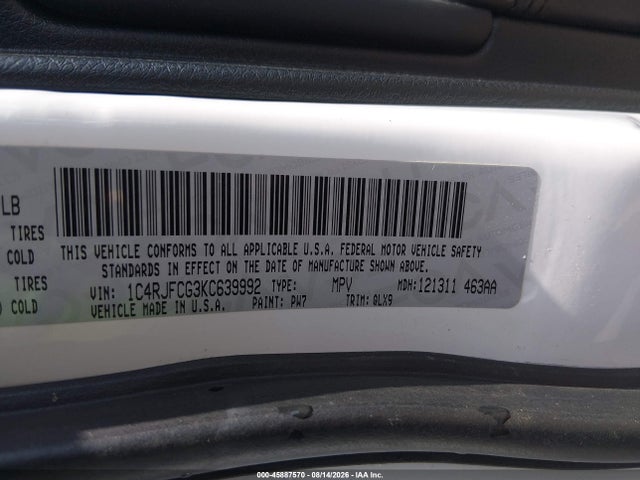 Aukcja sprzedaży 2019 Jeep Grand Cherokee High Altitude 4x4, vin: 1C4RJFCG3KC639992, numer aukcji: 45887570