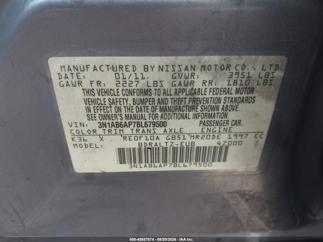 Продажа на аукционе авто 2011 Nissan Sentra 2.0s, vin: 3N1AB6AP7BL679500, номер лота: 45887574