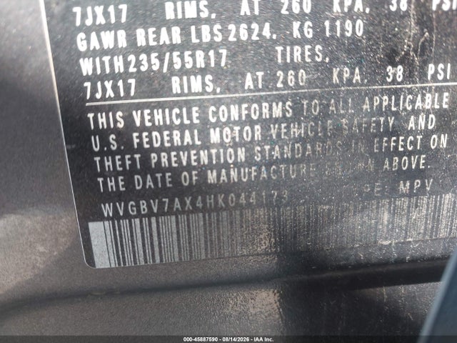 2017 Volkswagen Tiguan 2.0t/2.0t S მანქანა იყიდება აუქციონზე, vin: WVGBV7AX4HK044173, აუქციონის ნომერი: 45887590
