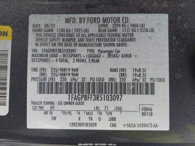 Auction sale of the 2024 Ford Mustang Gt Premium, vin: 1FAGP8FF3R5103097, lot number: 45887592
